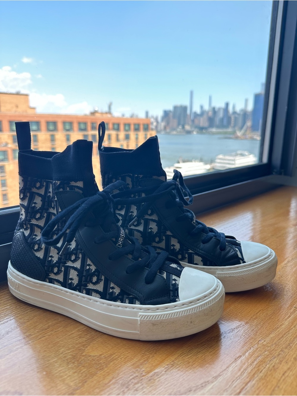 Dior Walk’n’Dior High Top Sneakers Deep Blue Oblique Size 36